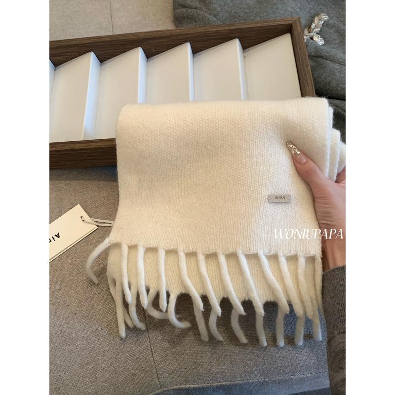 Solid color Fringed Scarf for Women High Density Thickened Warm Plush Scarf for Autumn and Winter