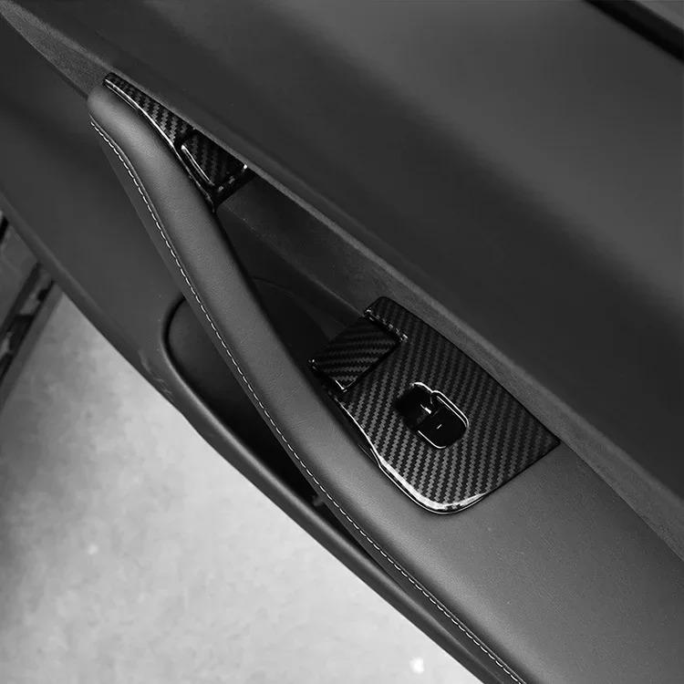 Für Tesla Model 3 Y 2021-2023 Fensterheber Schalter Knöpfe Abdeckung Zierrahmen Aufkleber Karbonfaser ABS Auto Innenzubehör