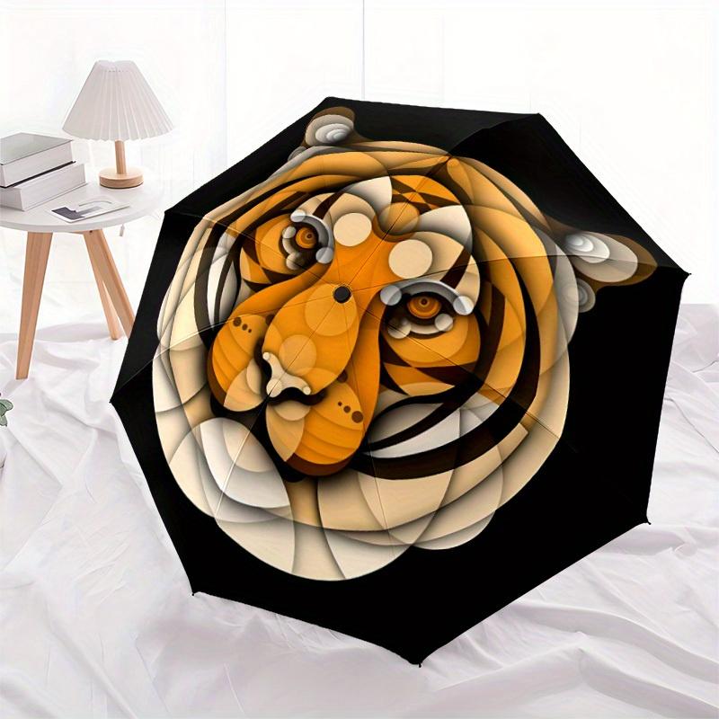 1pc Tiger Pattern Automatic Open/close Folding Compact Umbrella, 8-Rib Sturdy Canopy, Lightweight Portable, Everyday Use, Gift, Outdoor Umbrella, Trav