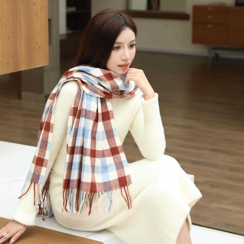 Winter Plaid Scarf for Women Warm Checkered Shawl Soft Imitation Cashmere Neck Warmer Thick Student Wrap Cold Weather