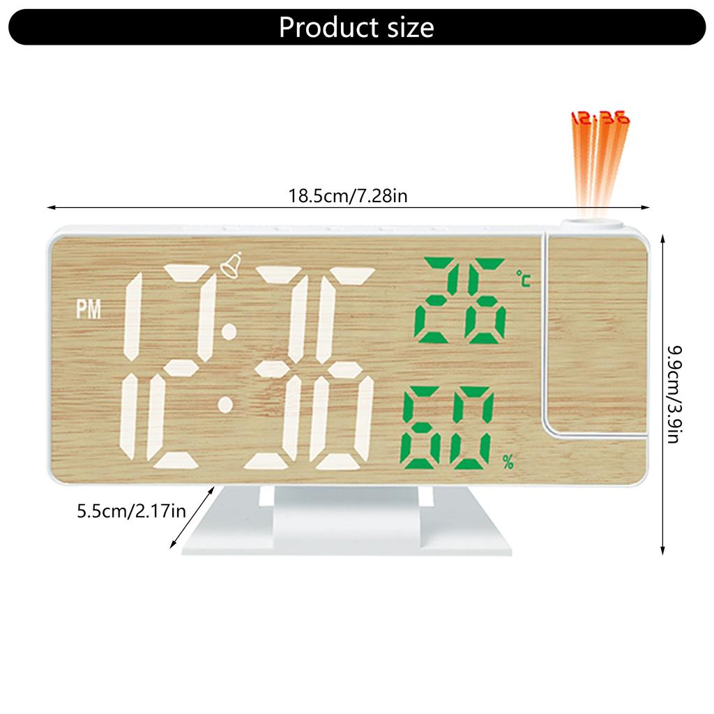 Large Display Wood Pattern LED Alarm Clock with Rotating Projectors And Temperature Humidity Display Snooze Function