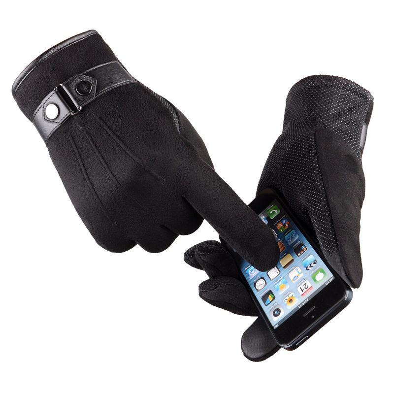 Herren Winter Warme Wildleder PU-Leder Fleecegefüttert Touchscreen Fahrhandschuhe Perfekt für Outdoor-Aktivitäten