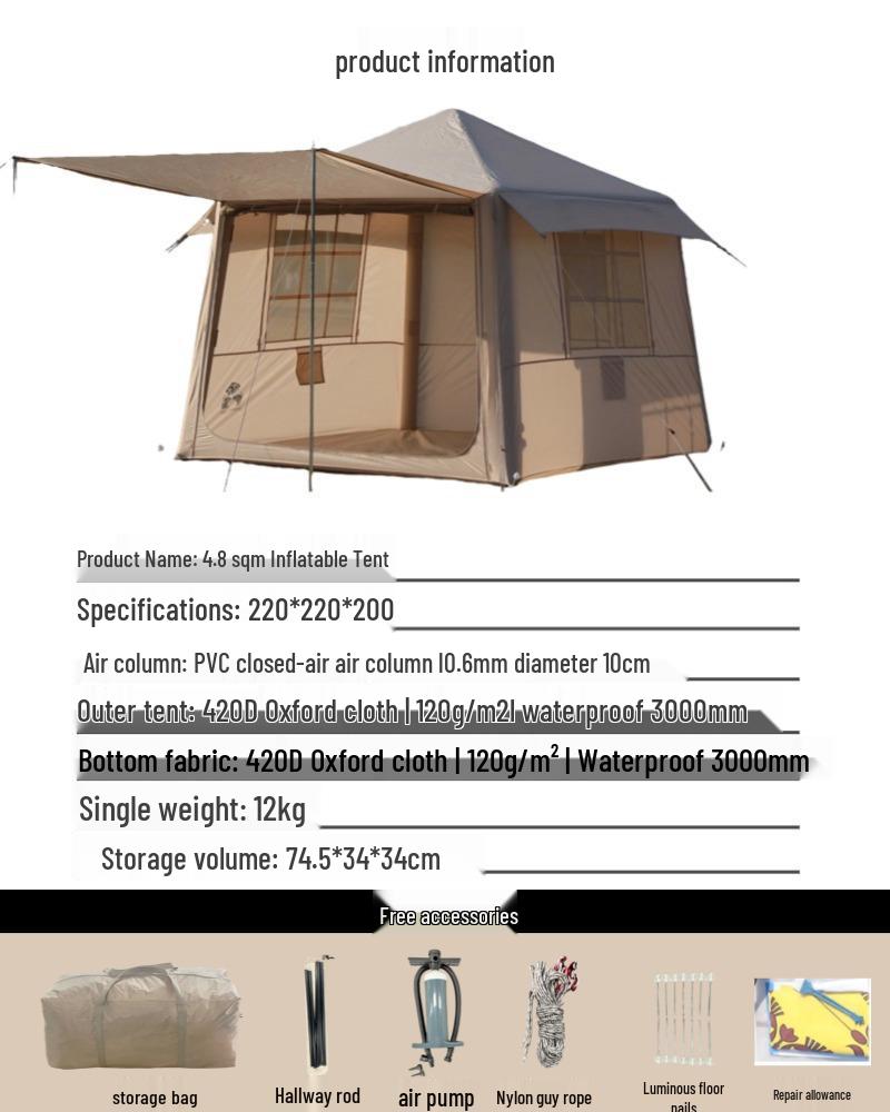 Inflatable Outdoor Camping Tent - Family Travel & Picnic, Portable, One Bedroom & Living Room, Rainproof & Sun Protection, In Stock