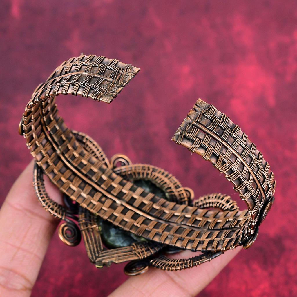 Seraphinite Cuff Bracelet Copper Wire Wrapped Adjustable Bangle Wire Wrapped Gemstone Jewelry Handmade Bangle Gifts for Wife Copper Jewelry