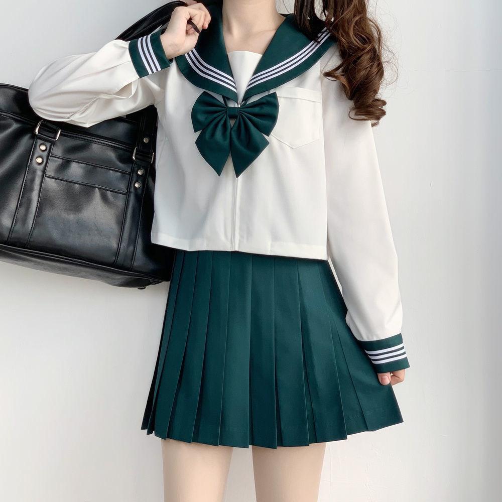 Uniformi Scolastiche Giapponesi Costume da Studentessa Ragazza Sexy Jk Completo Carina Cravatta a Fiocco Top da Marinaia Gonna Pieghettata Set