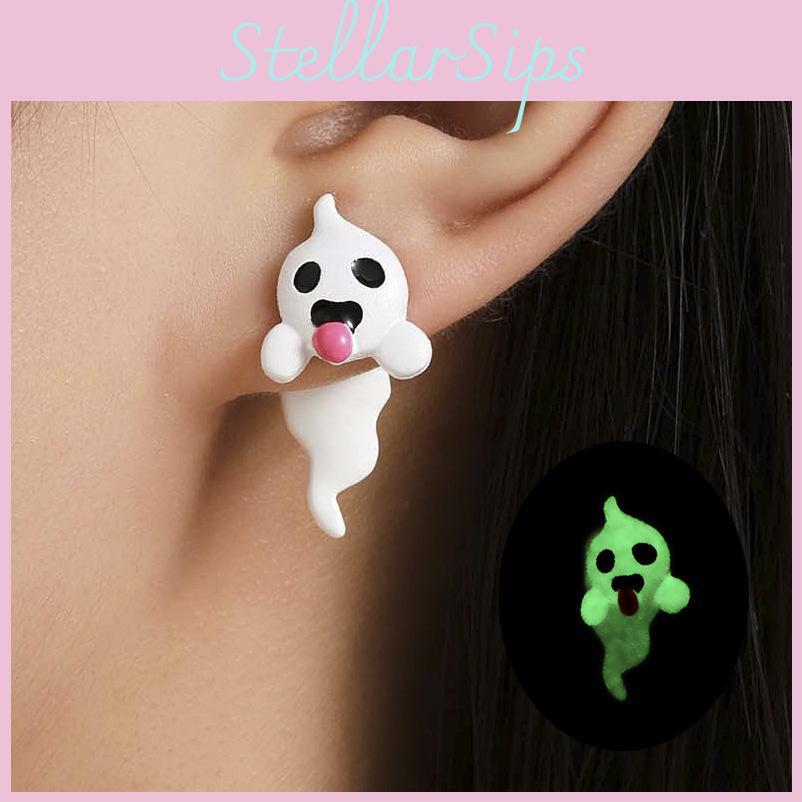 Ghost Halloween Elegant Earrings Striking Glow In The Dark Charming Alloy Ear Studs For Women