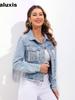Giacca di Jeans Taglie Forti Cappotto da Donna Nuovi Arrivi Patchwork con Frange Cappotto di Jeans