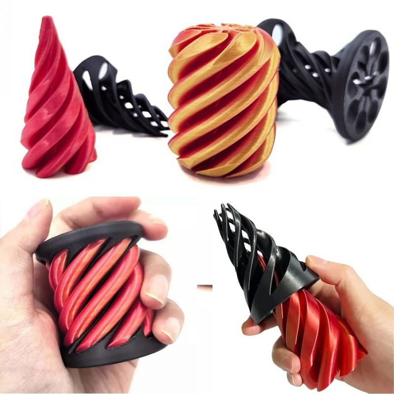 3D tištěná hračka se spirálovým kuželem Nemožný průchod pyramidou Socha průchod pyramidou Fidget Hračka Mini Vortex Thread Illusion