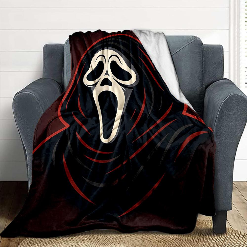 1PC Ghostface Scream Outdoor Flannel Throw Blanket - HD Printed Lightweight Soft Warm All-Season Blanket for Sofa, Bed, Travel, Camping 035