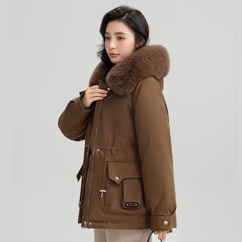 

Женская стеганая ветрозащитная куртка с капюшоном, легкая, утолщенная, пушистая, теплая, теплая, холодная, средней длины, повседневная спортивная куртка, парка, хлопковая куртка M темно-коричневого