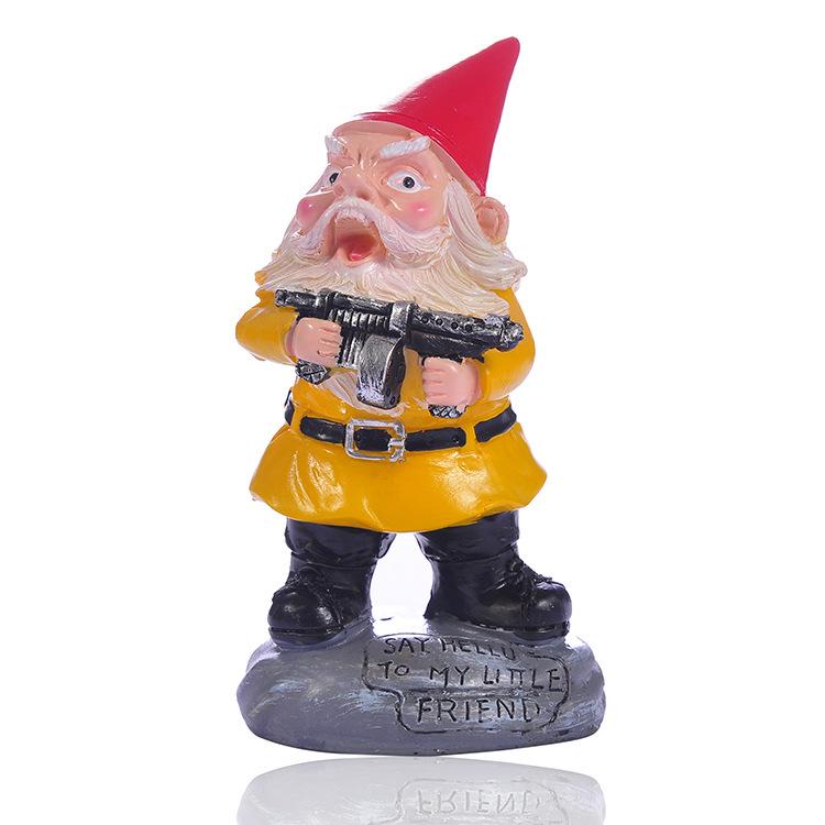 New Christmas Gnome Ornament: White-Bearded Dwarf with Gun Resin Statue.