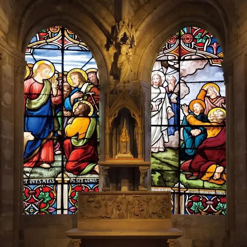 Stained Glass Window Stickers, Privacy Film, Church Style, Static Cling, Decorative Frosted Window Films, Customized Size
