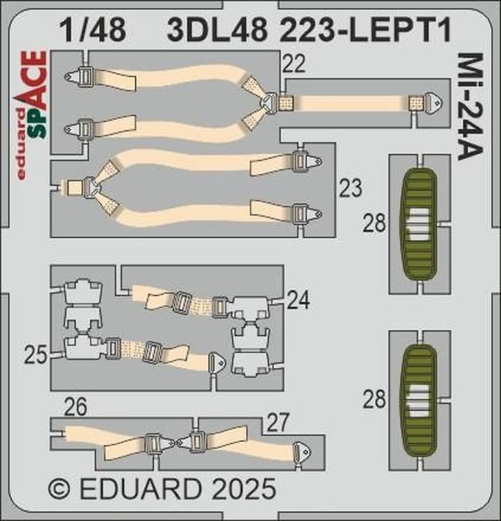 Eduard 1/48 Space Mi-24A Interior 3D Decal and Etching Parts Set (for Trumpeter) Plastic Model Decals EDU3DL48223 (Airplane)