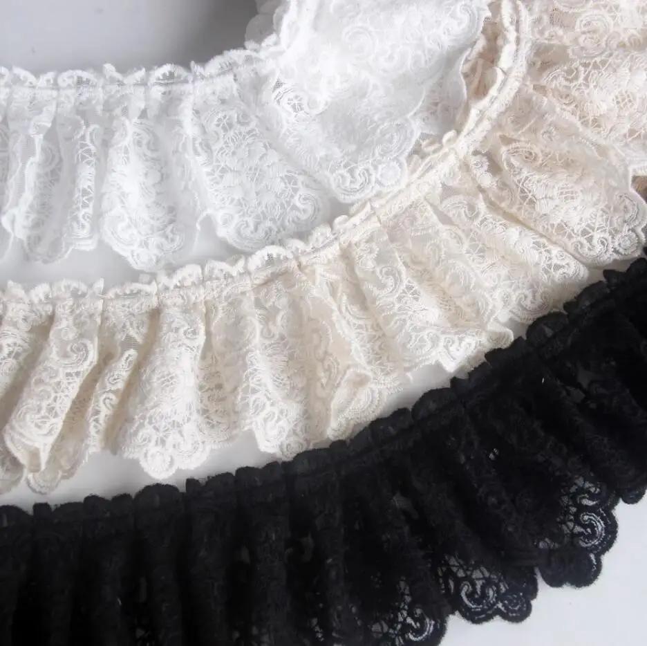 1Yard/lot(0.9meters) 7.5cm Wide New European Style Mesh Embroidery Lace Pleated Dress Clothing Accessories