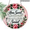2D Flat, 1pc Vintage Circular Metal Sign, 8x8 In, Pink Floral Wreath & "How Sweet The Sound" Inspirational Quote - Aluminium Wall Decor for Home