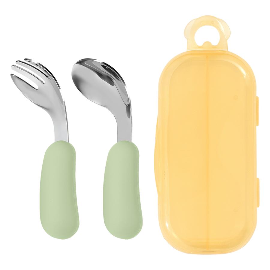 

Color Kids 2PCS Silicone Self Feeding Set Stainless Steel Spoon Fork Grip Trainer BPA Free Infant Essentials Baby Newborn Items зелёный