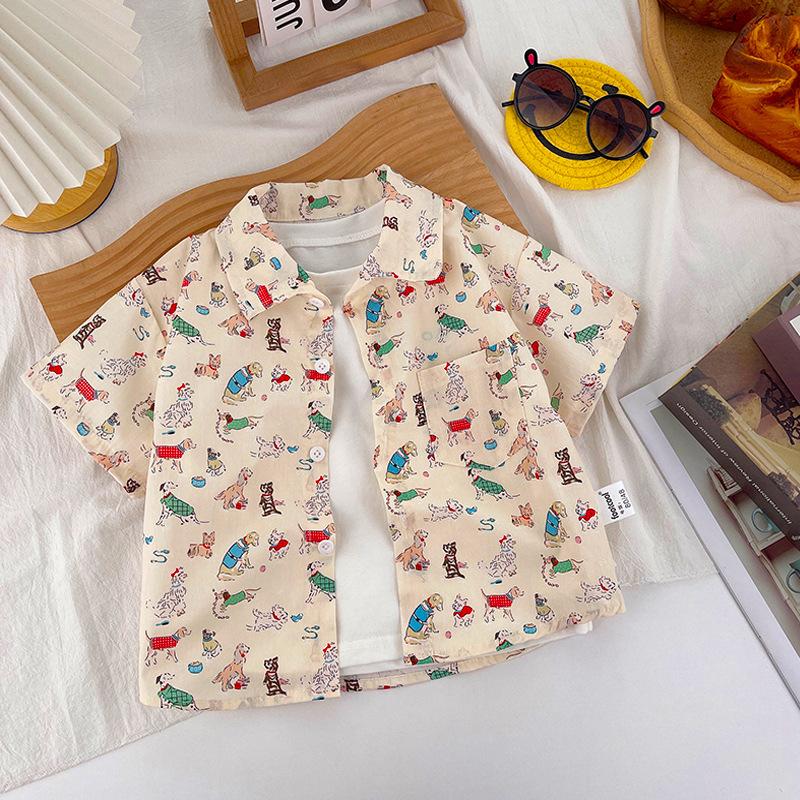 Boys Lightweight Green Cartoon Print Casual Shirt Summer Stylish Top