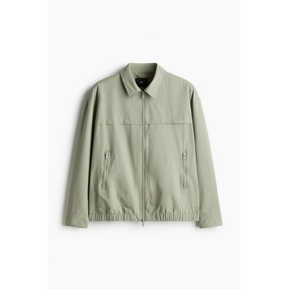 H M Waffle Texture Jacket Loose Fit pistacHio Green