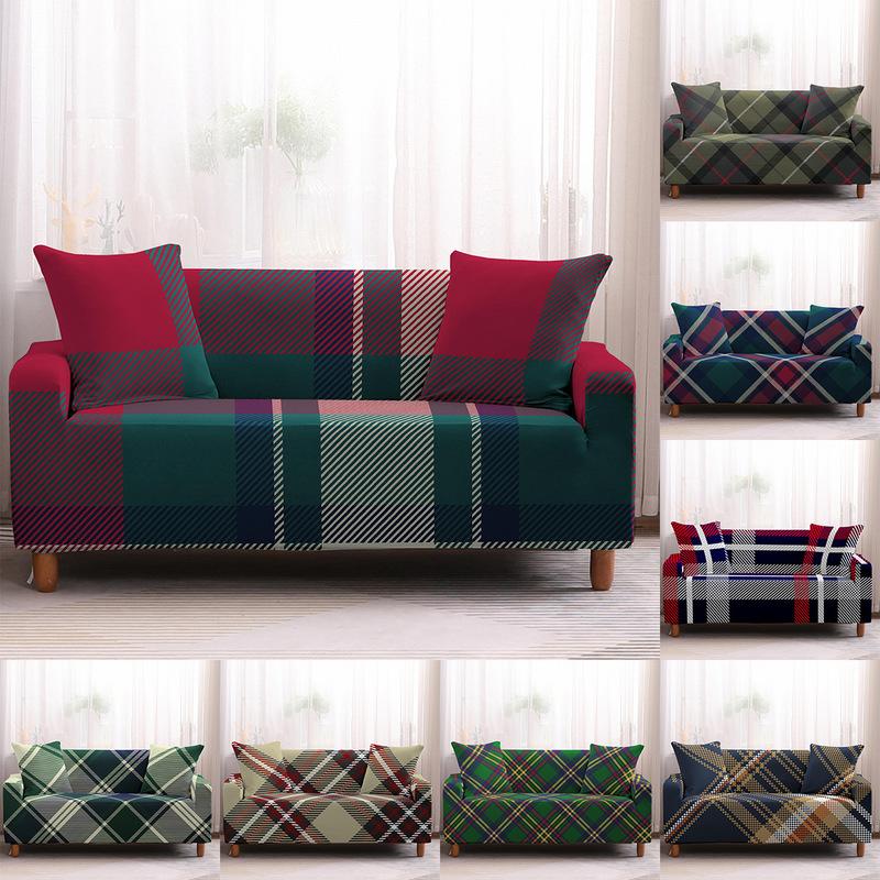 Striped Plaid Printed Couch Cover Sofa Cover For Living Room Elastic L -Shape Anti -Fouling Slipcovers Pets Chaselong Protector