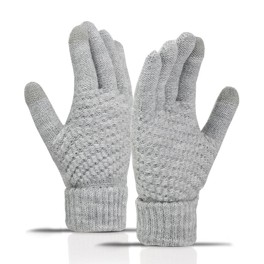 Gloves for Women In Winter, Thickened with Velvet, Korean Version, Cold Resistant, Cute, Cycling, Touch Screen, Warm, Knitted Yarn Gloves