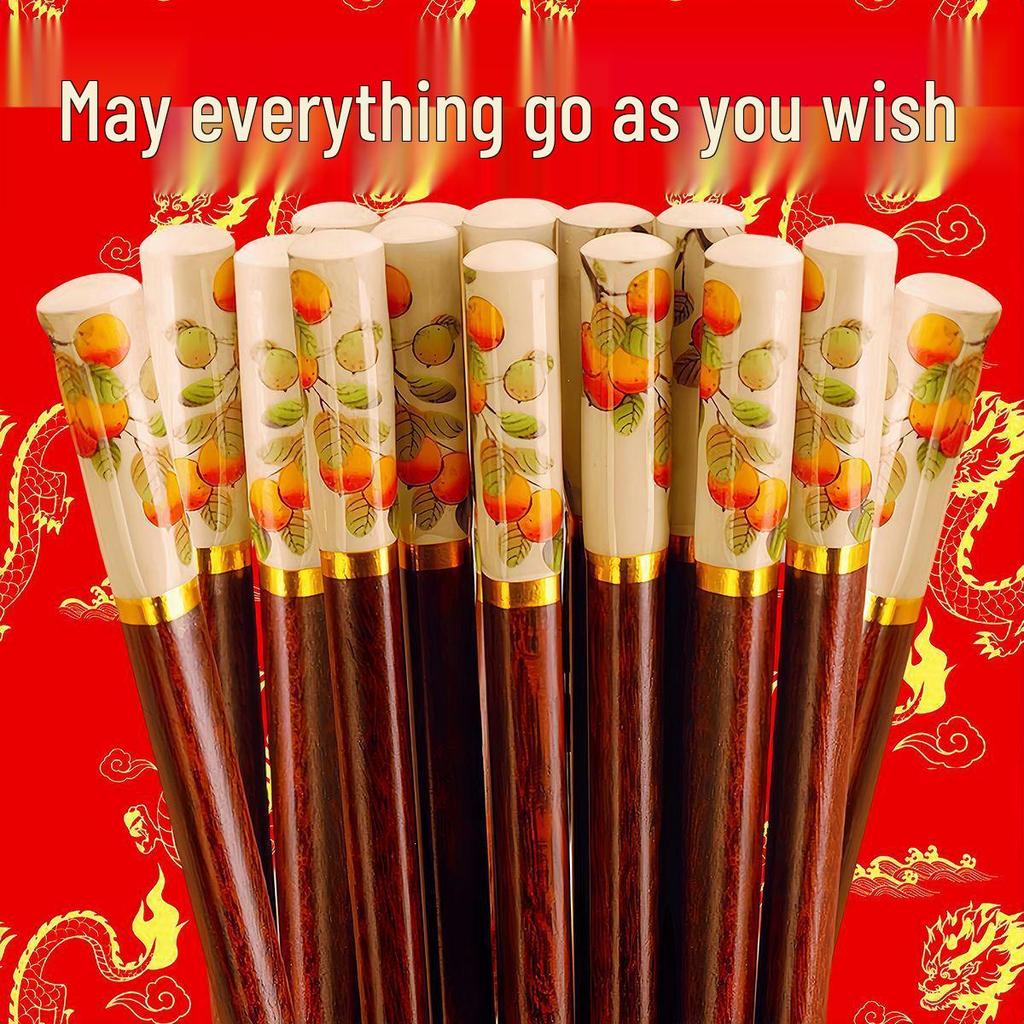 Red Sandalwood Non-Slip Wooden Chopsticks - Solid Wood, No Paint or Wax, Long Length, Family Pack.