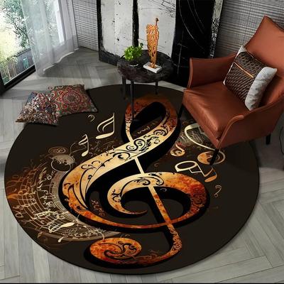 Bunter Musiknoten Notenblatt Cartoon Runder Teppich für Wohnzimmer Schlafzimmer Kinder Spielzimmer Dekoration, Haustierbereich Teppich Rutschfeste Matte