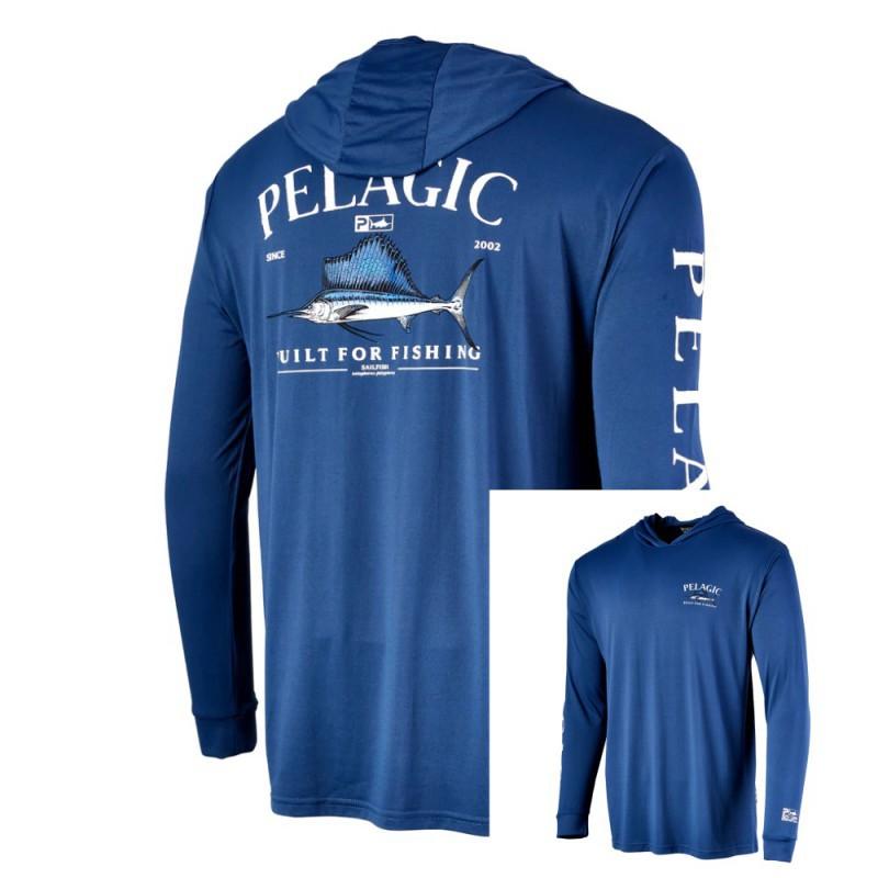 PELACIC T-shirt da Pesca con Cappuccio a Maniche Lunghe Protezione Solare Outdoor Asciugatura Rapida Traspirante