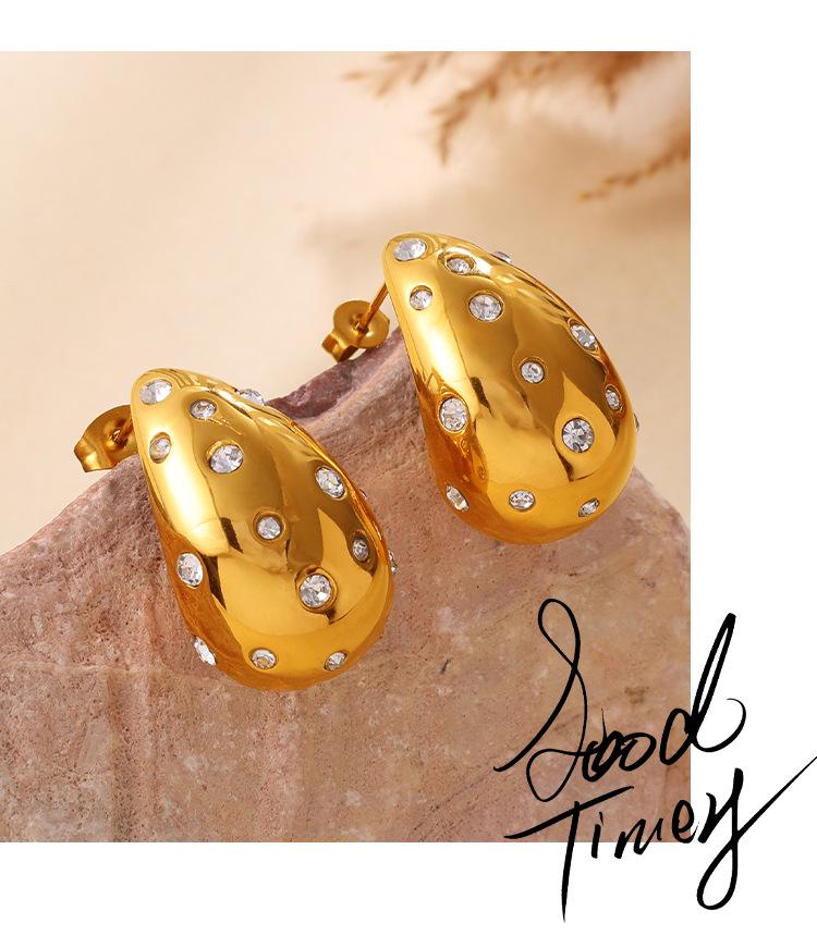 Vintage Gold Teardrop Earrings with Colorful Rhinestones for Women