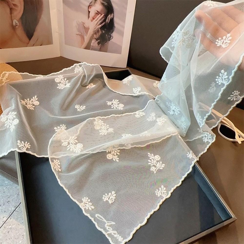 Literary Retro Women's Lace Scarf Solid Color Long Silk Scarf Floating Embroidery Flower Korean Version Sunscreen Shawl