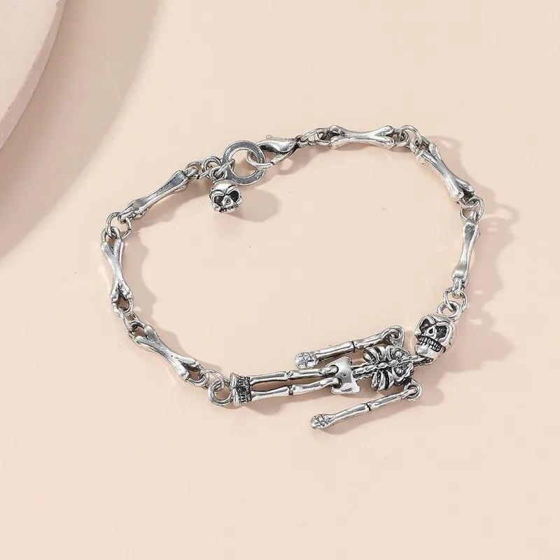 Vintage Halloween Human Skeleton Bracelet for Women Men Fashion Punk Charm Metal Skull Chain Bracelets 2023 Jewelry Gifts Unisex