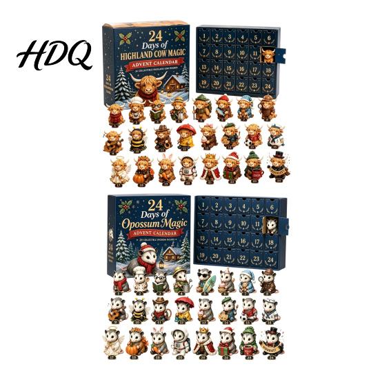 Tiered Tray Christmas Decor 24 Days of Highland Cow Magic Advent Calendar Unique Mini Calendar Figures Farmhouse Holiday Decor Countdown