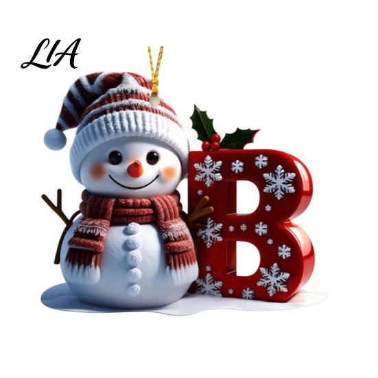Custom Christmas Tree Decorations 2D Snowman Ornaments, Personalized Letter Ornaments for Tree, Initial Ornament, Ornament DIY Hanging Xmas