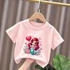 Summer Girls ShortSleeved Cartoon Mermaid Print Pure Cotton Breathable Girls Casual TShirt 2026 New Style Summer Clothing