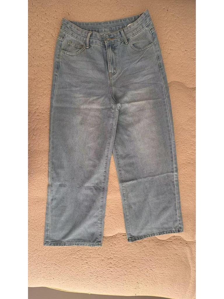 Retro gewaschene Mehrprozess-Jeans für Damen mit weitem Bein - Lockerer Schnitt