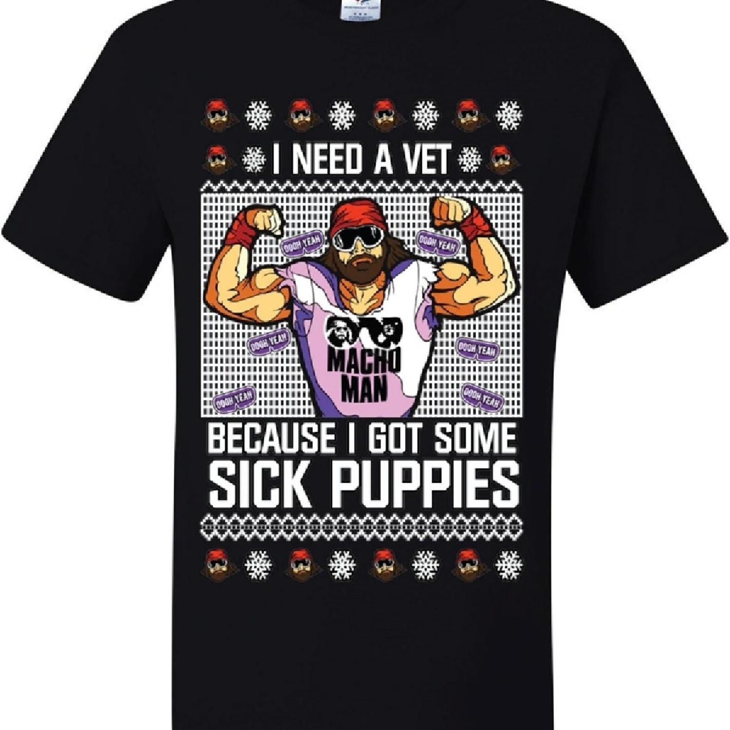 Мне нужен ветеринар, потому что у меня есть больные щенки. Мачо Мэн. Сливки. Уродливые рождественские футболки. XXXXXL чёрный