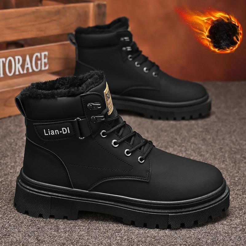 Зимние утепленные утолщенные ботинки Высокие кожаные Теплые Рубарбовые Повседневные ботинки Британский стиль Мужские ботинки Удобная Трендовая Минималистичная Универсальная обувь 39