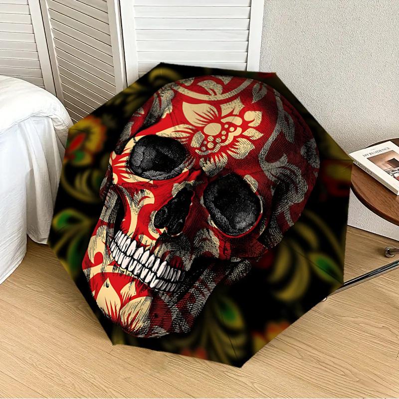 

1pc Skull Pattern Automatic Folding Umbrella - Portable Collapsible Design, 8-Rib Iron Frame, Playful Design yy251215243