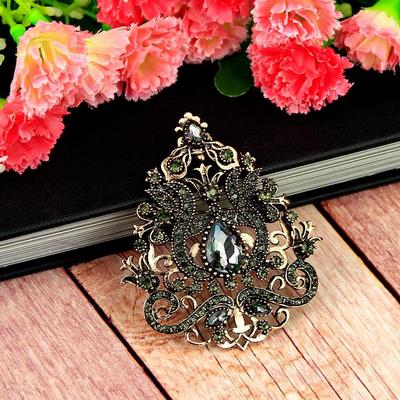Broșă cu flori etnice arabesc Bijuterii pentru femei de culoare vintage auriu picătură de apă rășină cu stras pentru eșarfă