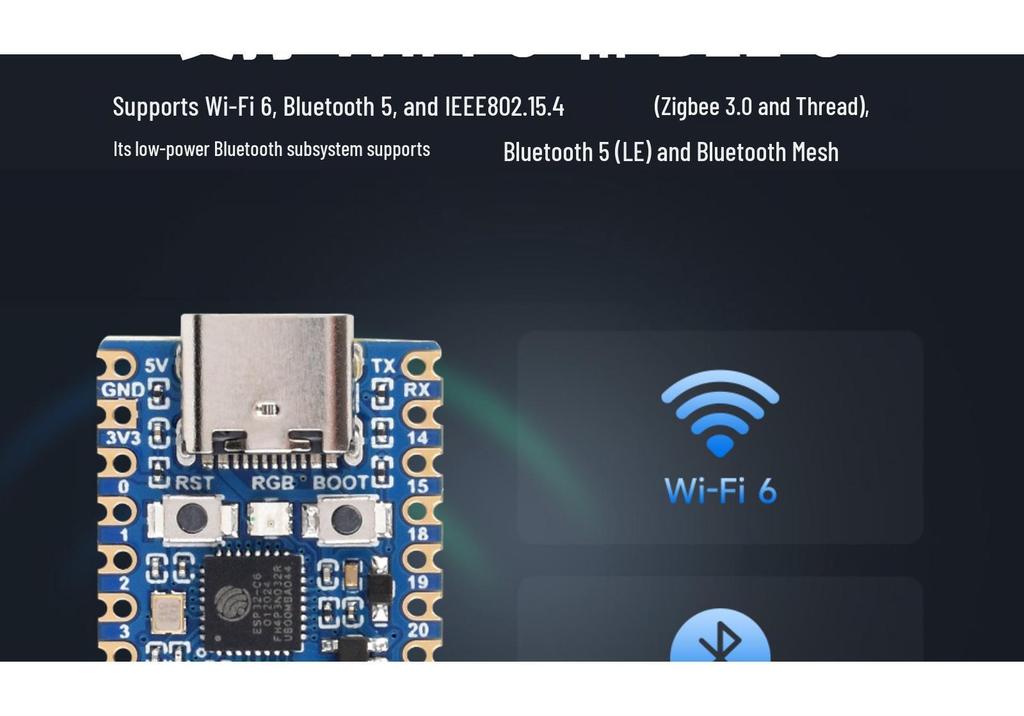 ESP32-C6 Mini WiFi 6 Dev Board with Dual Processor & Optional Bluetooth 5, Yellow Pin Headers Soldering Available