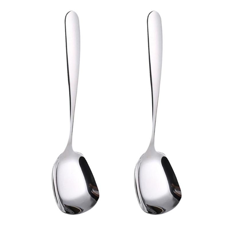 

Set of 2 Stainless Steel Square Head Spoon Set Ideal for Home Dining and Restaurant Use with Ergonomic Handle Designs L серебряный