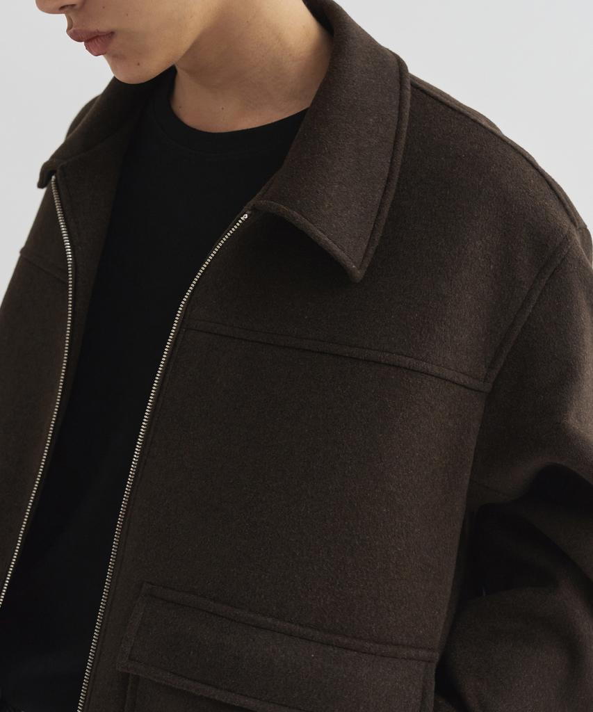 Draw Fit Wool Zip-Up Big Pocket Blouson Jacket [Black]