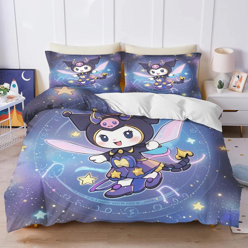 Kuromi Sanrio Bedding Sets 3D Comforter Bed Cover Duvet Cover Pillow Case 2-3 Pieces Sets Children Bedroom Decoration