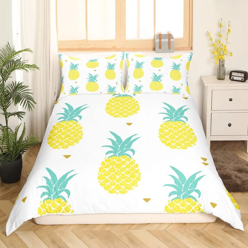 Pineapple Duvet Cover Set Fruit Pineapple Print Single Queen Bedding Set for Kids Adults Bedroom Luxury Decor King Duvet Covers
