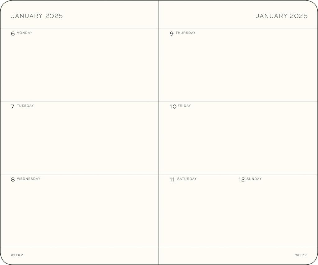 Leuchtturm 2025 January A6 Weekly Officially Imported Planner, Start, Horizontal, Black, 370776,