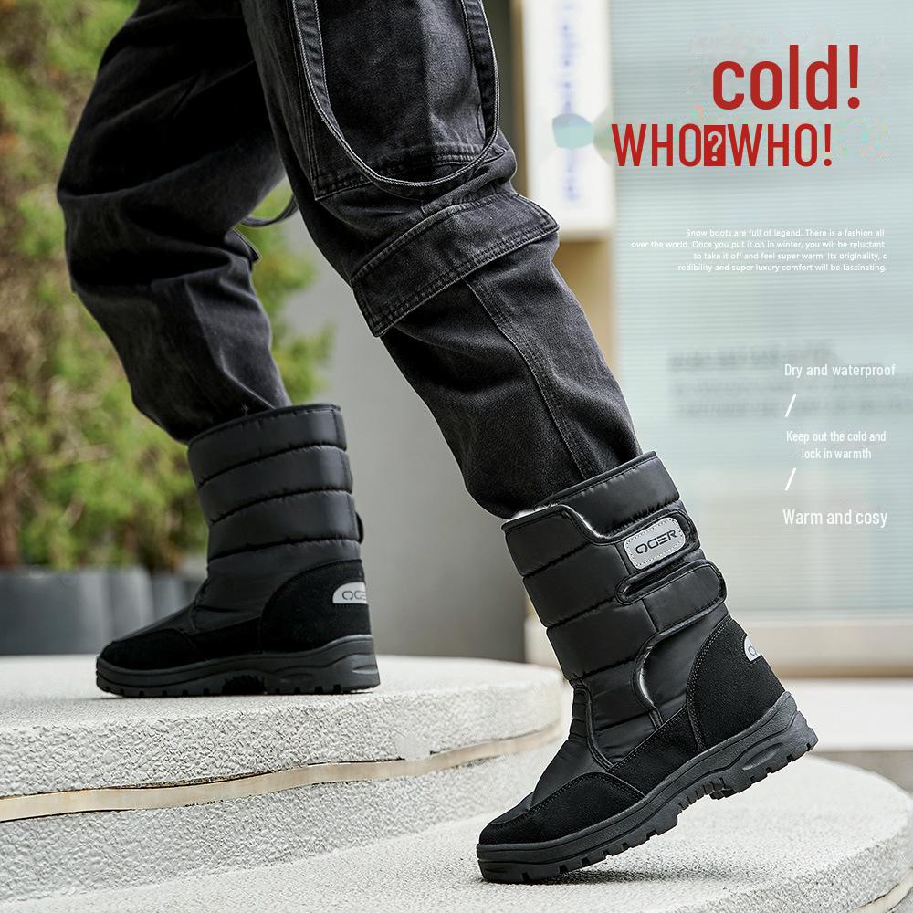 Men's Waterproof Mid-Tube Winter Snow Boots - Plush, Non-Slip, Lightweight, Warm