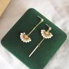 Korean New Fan-shaped Asymmetrical Earrings, Handwoven Natural Freshwater Pearl Stud Earrings, Niche 911 Silver Needle Women