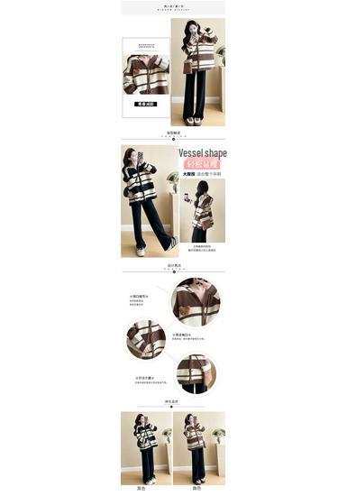 Spring Maternity Two-Piece Set: Fashionable Long-Sleeved Striped Jacket & Loose Belly-Covering Top