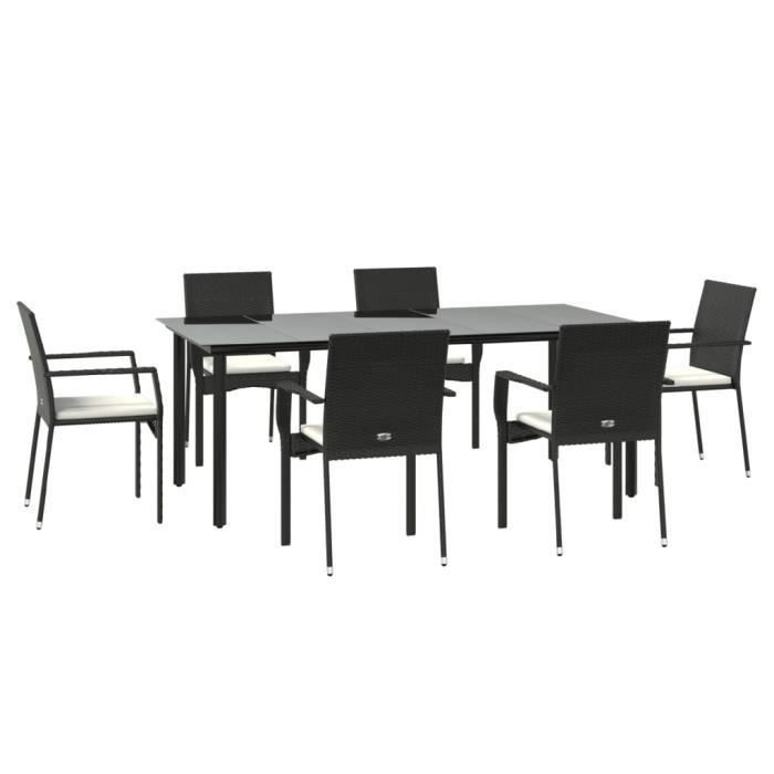 VidaXL 7-Piece Garden Dining Set and Cushions Black Wicker 3185135