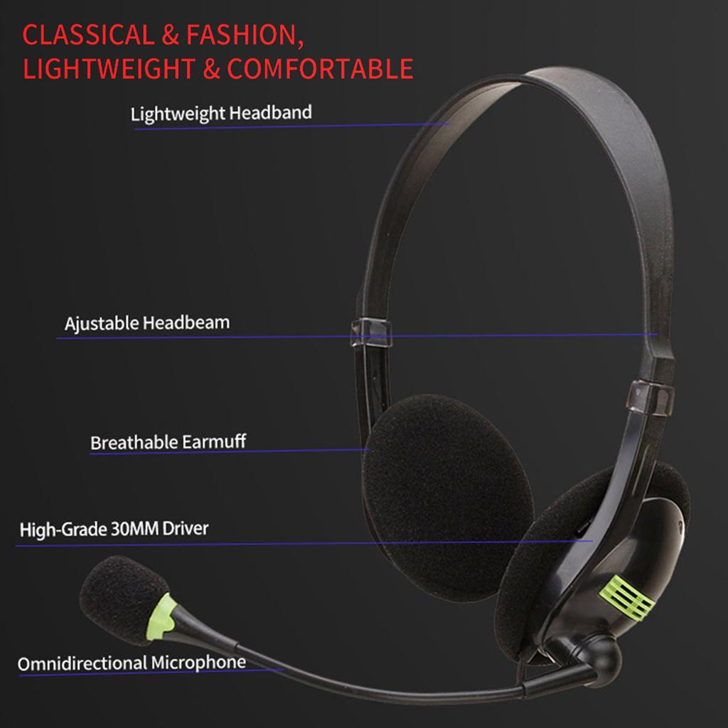 Gaming Headset Over Ear Head Mounted Wired Headphones with Mic 30mm Driver Adjustable Headband for Laptop Computer PC