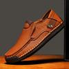 Hand-Stitched Men’s Leather Slip-On Loafers - Outdoor Casual, Low-Top, Plus Size.